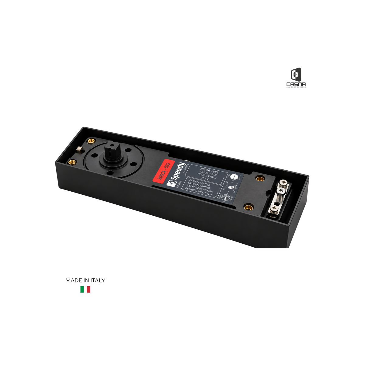 CAS3000R90HFS Red 90 Degree Hold Open Floor Closer with Fixed Spindle