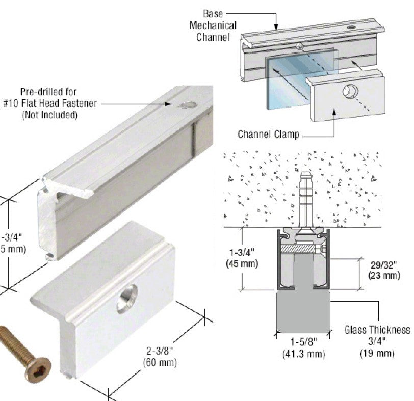 AMC34 Mechanical Glazing Channel for 3/4" Glass at 10 FT Long